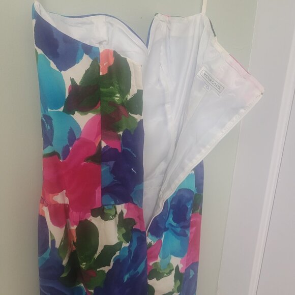 RARE Victor Costa Vintage 80s Floral strapless mini dress Size 4 - Picture 4 of 9